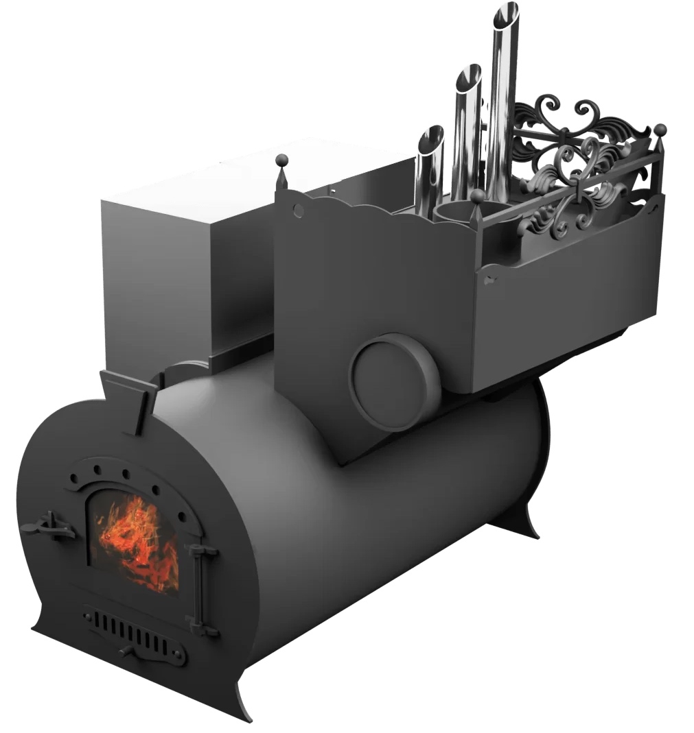 Печь Горыныч 3, каменка закрытая с парогенератором с правой стороны, малая дверь со стеклом фото в Омске