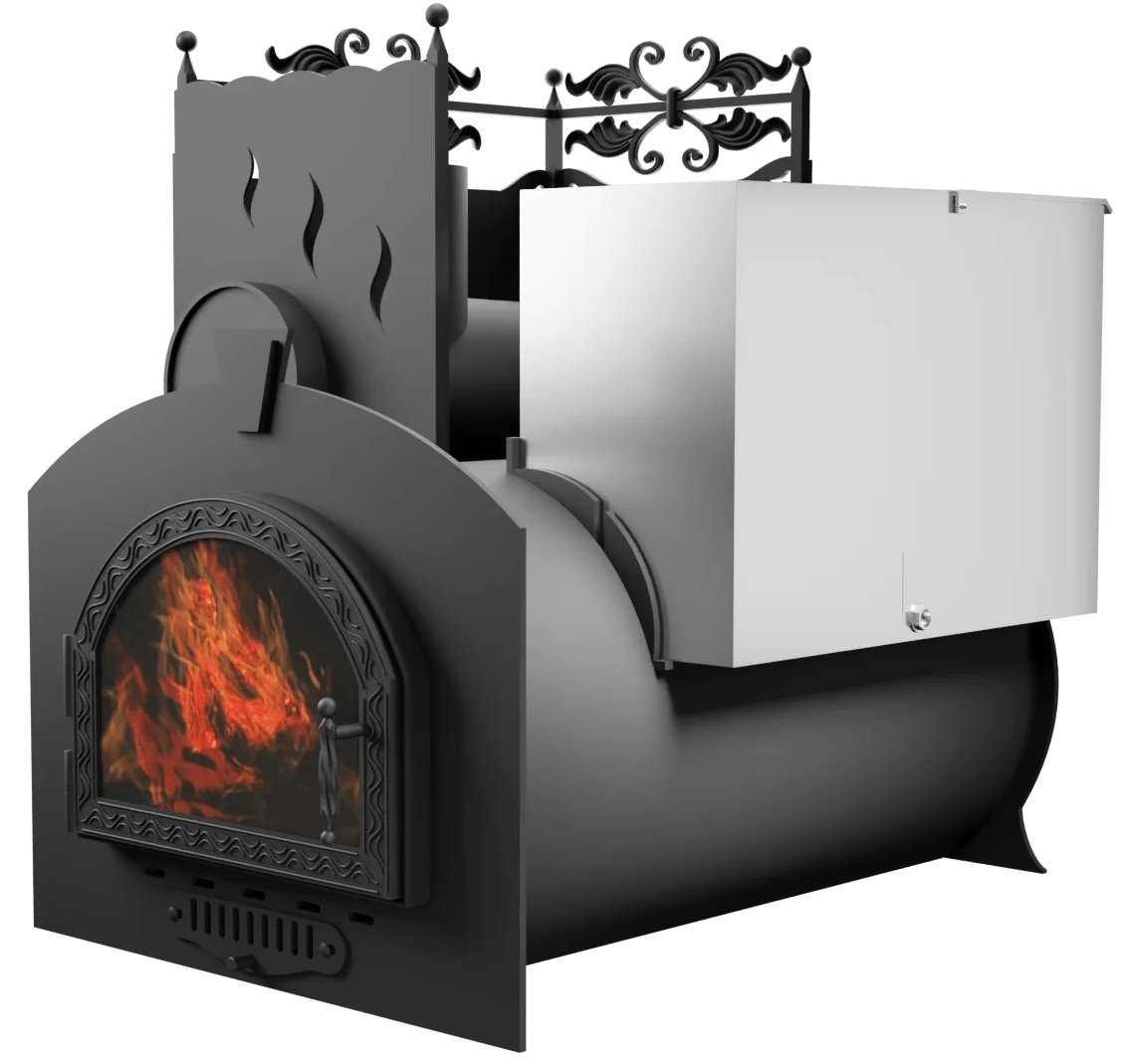 Печь Горыныч 3, каменка с левой стороны, средняя дверь со стеклом фото в Омске