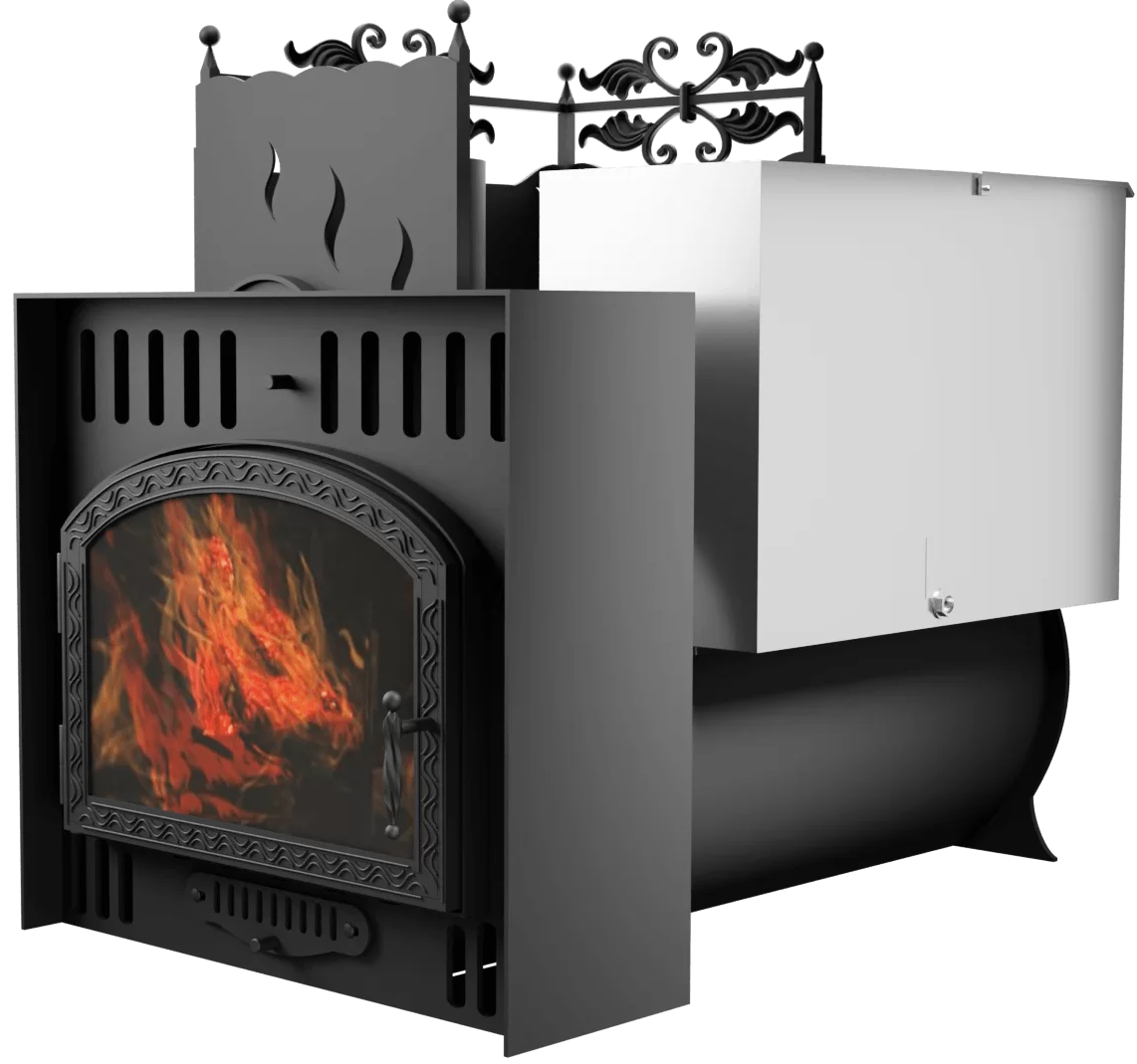 Печь Горыныч 3, каменка с левой стороны, большая дверь со стеклом, естественная система воздушного отопления фото в Омске