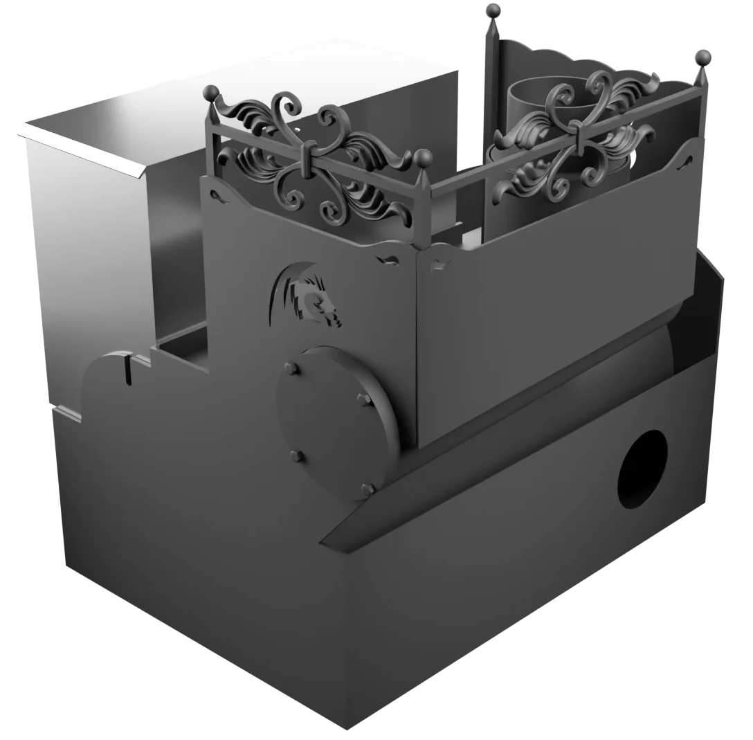 Печь Горыныч 3, каменка с левой стороны, большая дверь со стеклом, система воздушного отопления фото в Омске