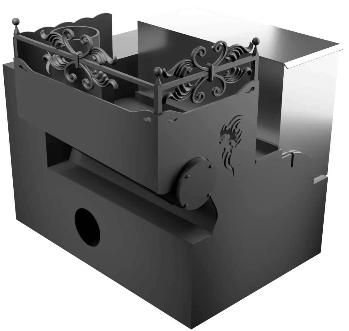 Печь Горыныч 3, каменка с правой стороны, малая дверь со стеклом, система воздушного отопления с порталом фото в Омске