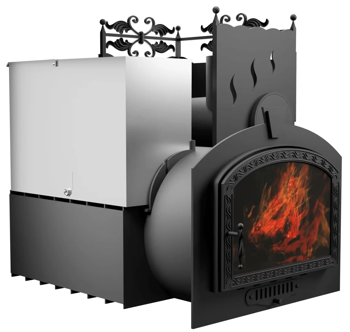 Печь Горыныч 3 с конвекцией, каменка с правой стороны, большая дверь со стеклом фото в Омске