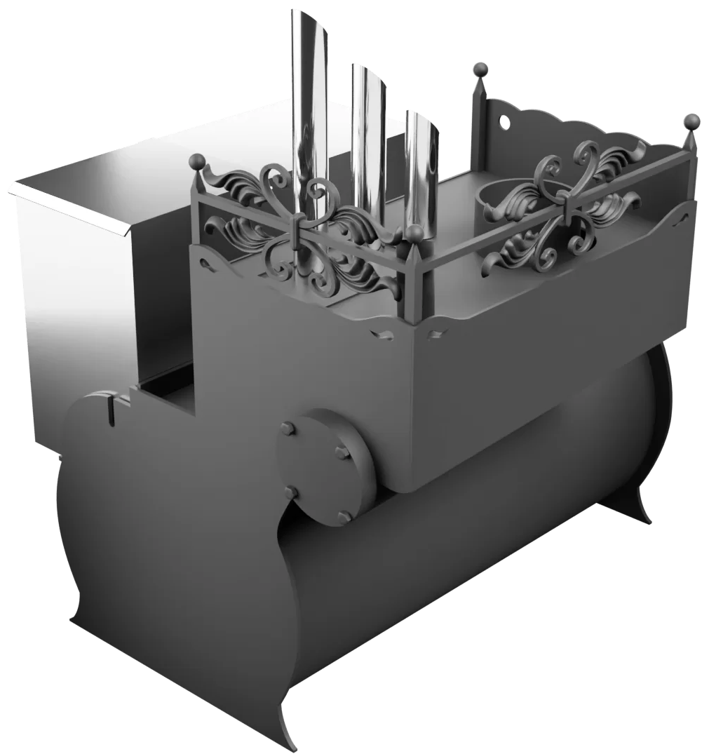 Печь Горыныч 3, каменка закрытая с парогенератором с левой стороны, малая дверь со стеклом фото в Омске