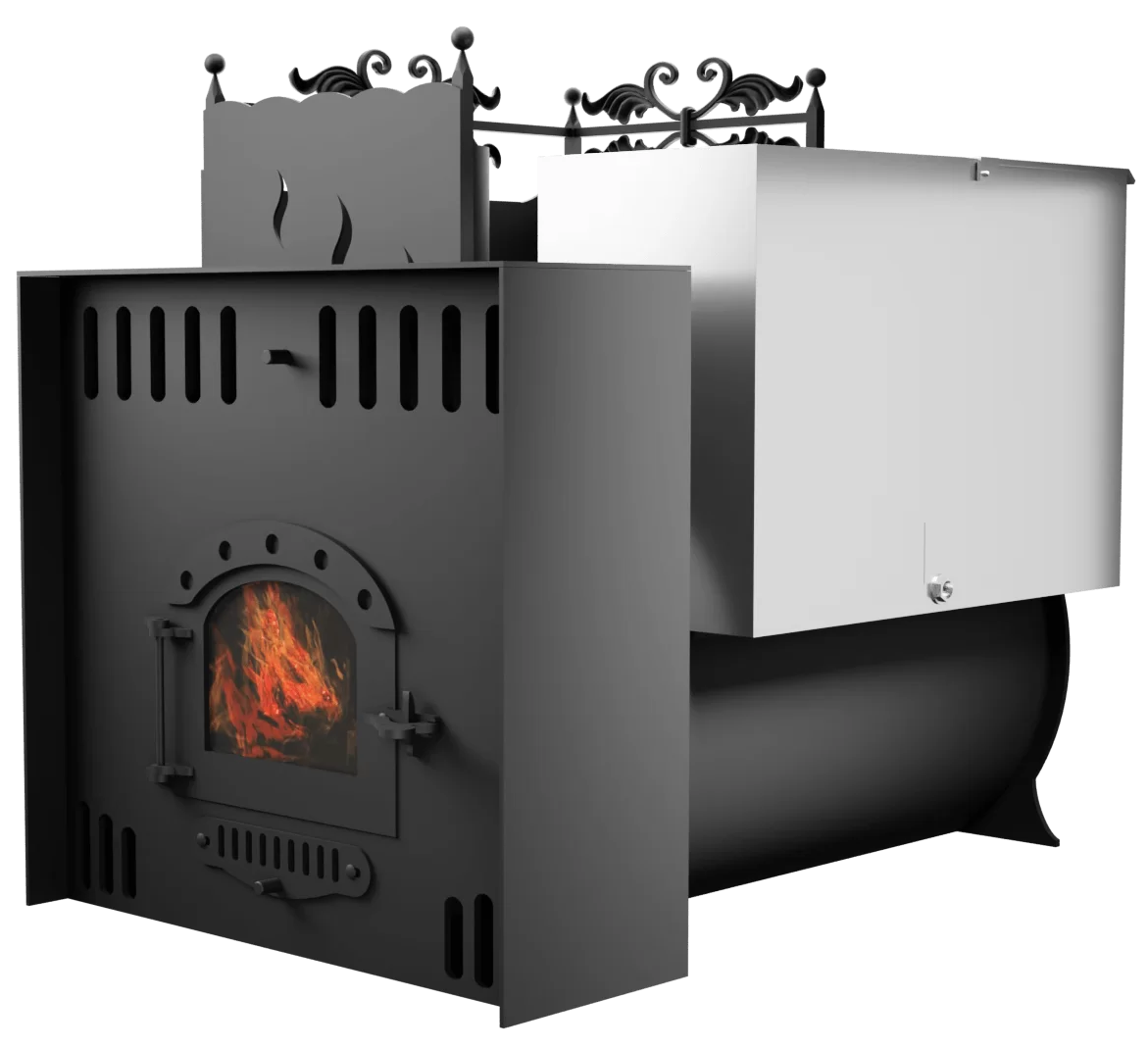 Печь Горыныч 3, каменка с левой стороны, малая дверь со стеклом, естественная система воздушного отопления фото в Омске