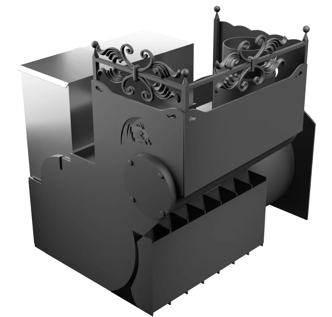 Печь Горыныч 3 с конвекцией, каменка с левой стороны, большая дверь со стеклом фото в Омске