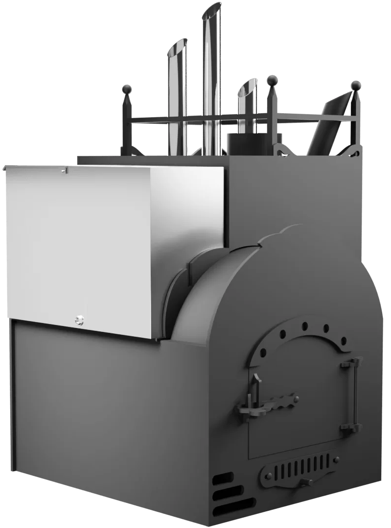 Печь Горыныч Мини, каменка закрытая с парогенератором с правой стороны, система воздушного отопления фото в Омске