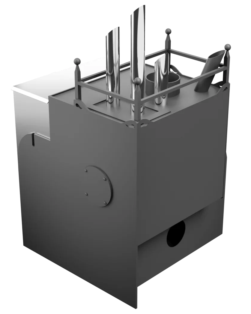 Печь Горыныч Мини, каменка закрытая с парогенератором с левой стороны, система воздушного отопления фото в Омске