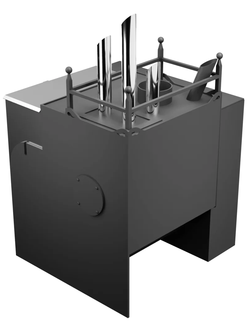 Печь Горыныч Мини, каменка закрытая с парогенератором с левой стороны, естественная система воздушного отопления фото в Омске