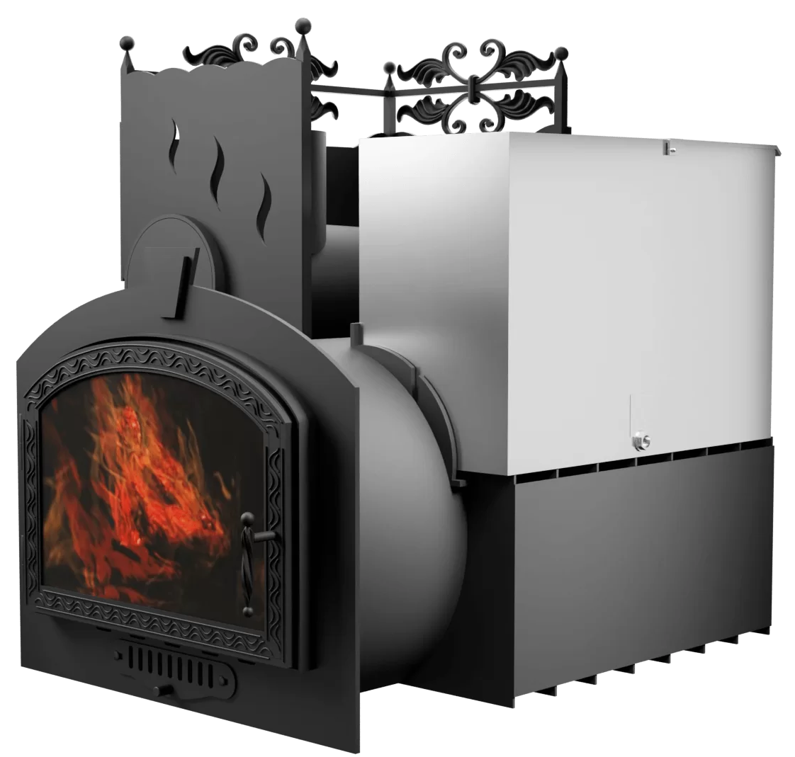 Печь Горыныч 3 с конвекцией, каменка с левой стороны, большая дверь со стеклом фото в Омске