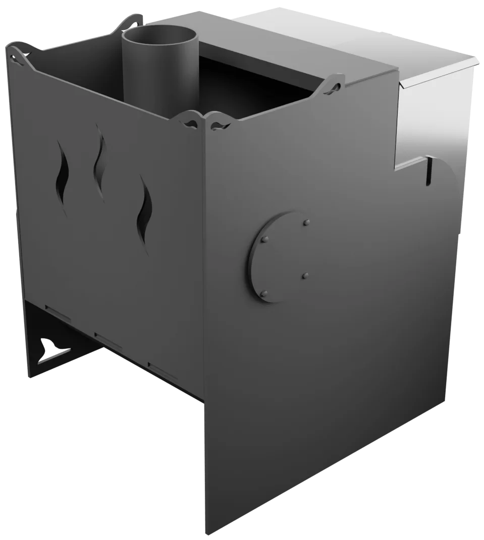 Печь Горыныч Мини, каменка с правой стороны, средняя дверь со стеклом фото в Омске