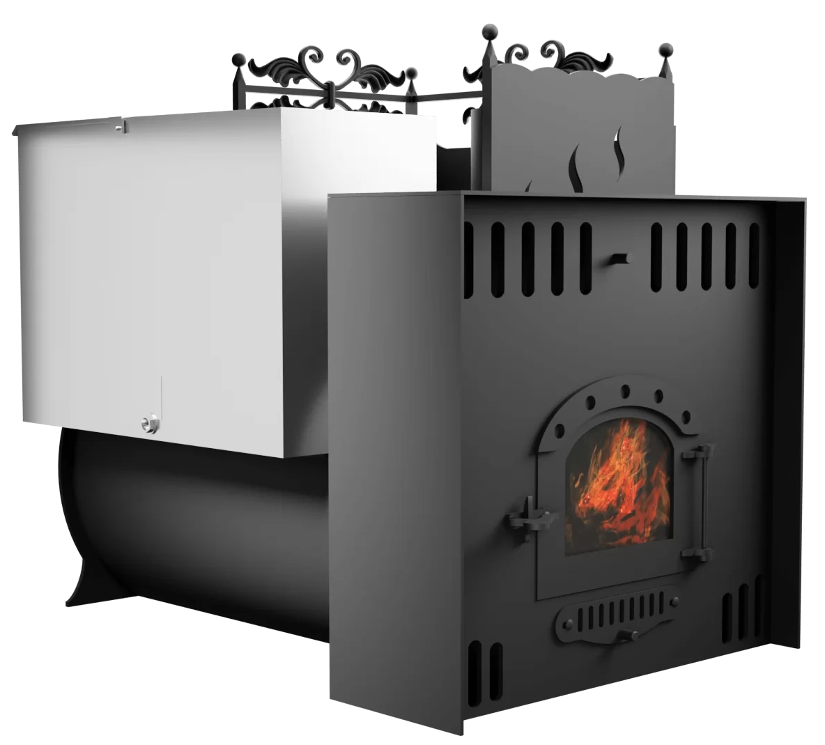 Печь Горыныч 3, каменка с правой стороны, малая дверь со стеклом, естественная система воздушного отопления фото в Омске