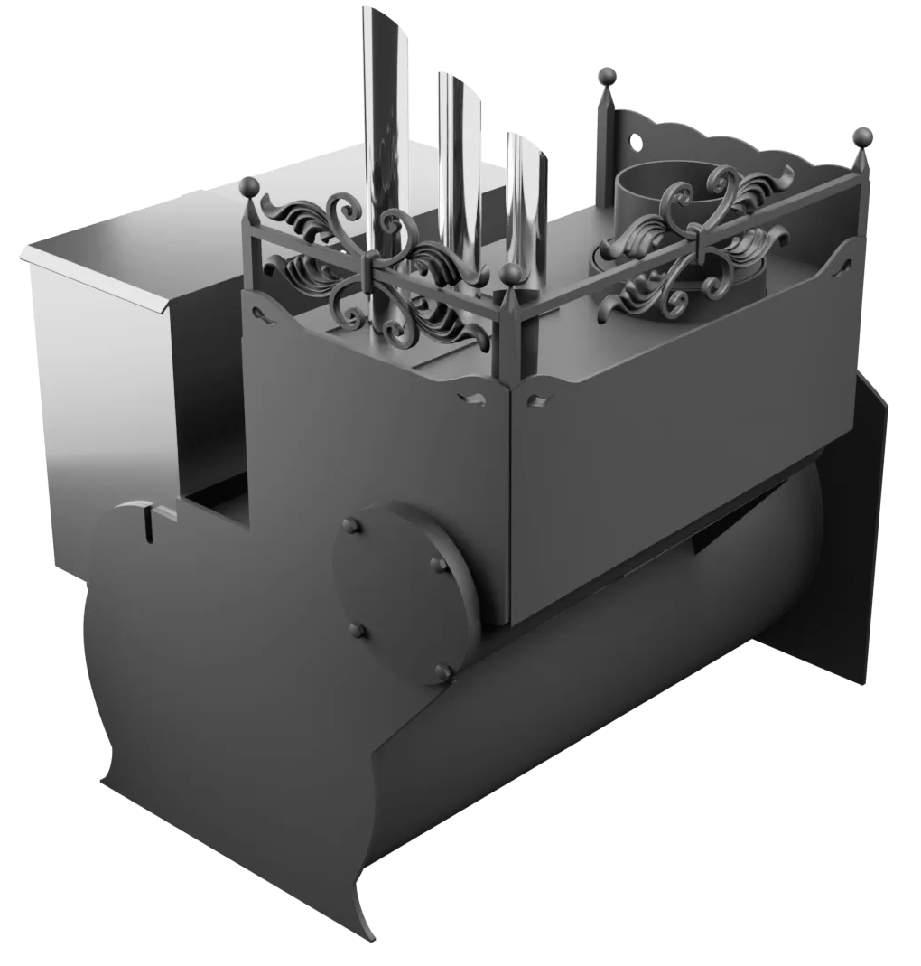 Печь Горыныч 3, каменка закрытая с парогенератором с левой стороны, большая дверь со стеклом фото в Омске