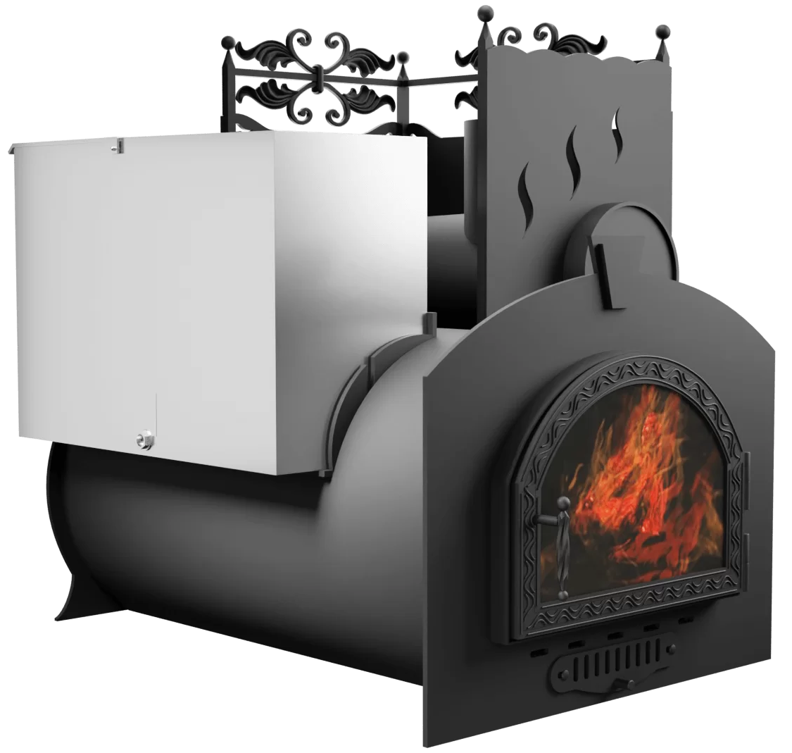 Печь Горыныч 3, каменка с правой стороны, средняя дверь со стеклом фото в Омске