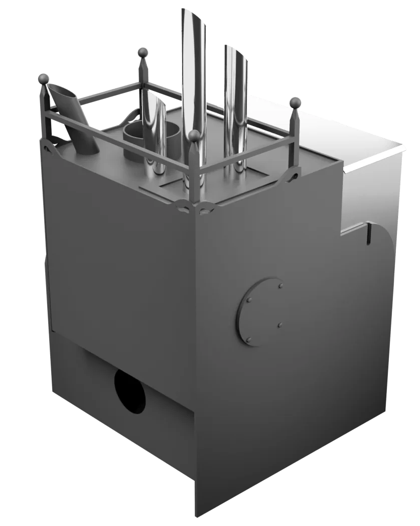 Печь Горыныч Мини, каменка закрытая с парогенератором с правой стороны, система воздушного отопления фото в Омске