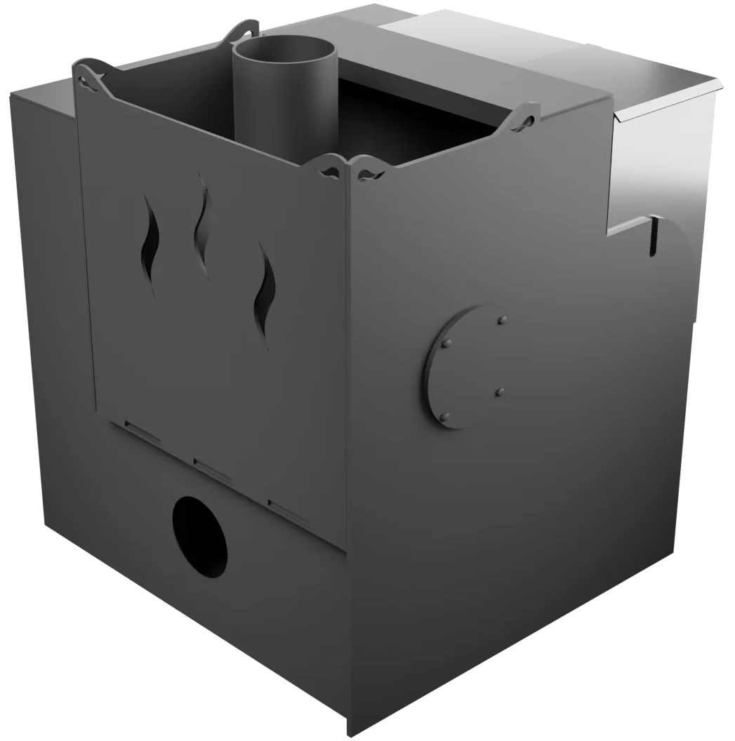 Печь Горыныч Мини, каменка с правой стороны, малое стекло, система воздушного отопления с порталом фото в Омске