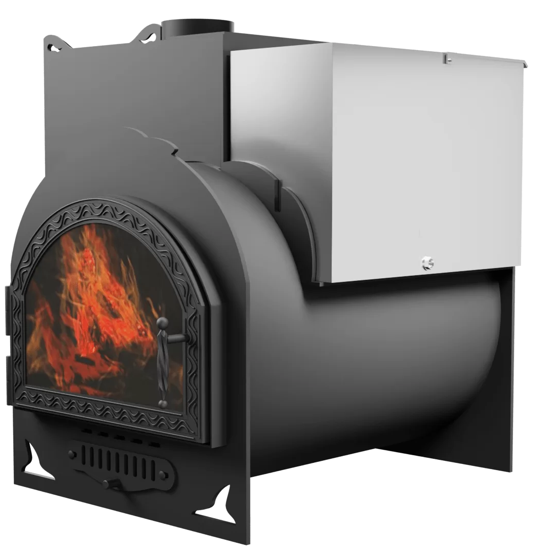 Печь Горыныч Мини, каменка с левой стороны, средняя дверь со стеклом фото в Омске