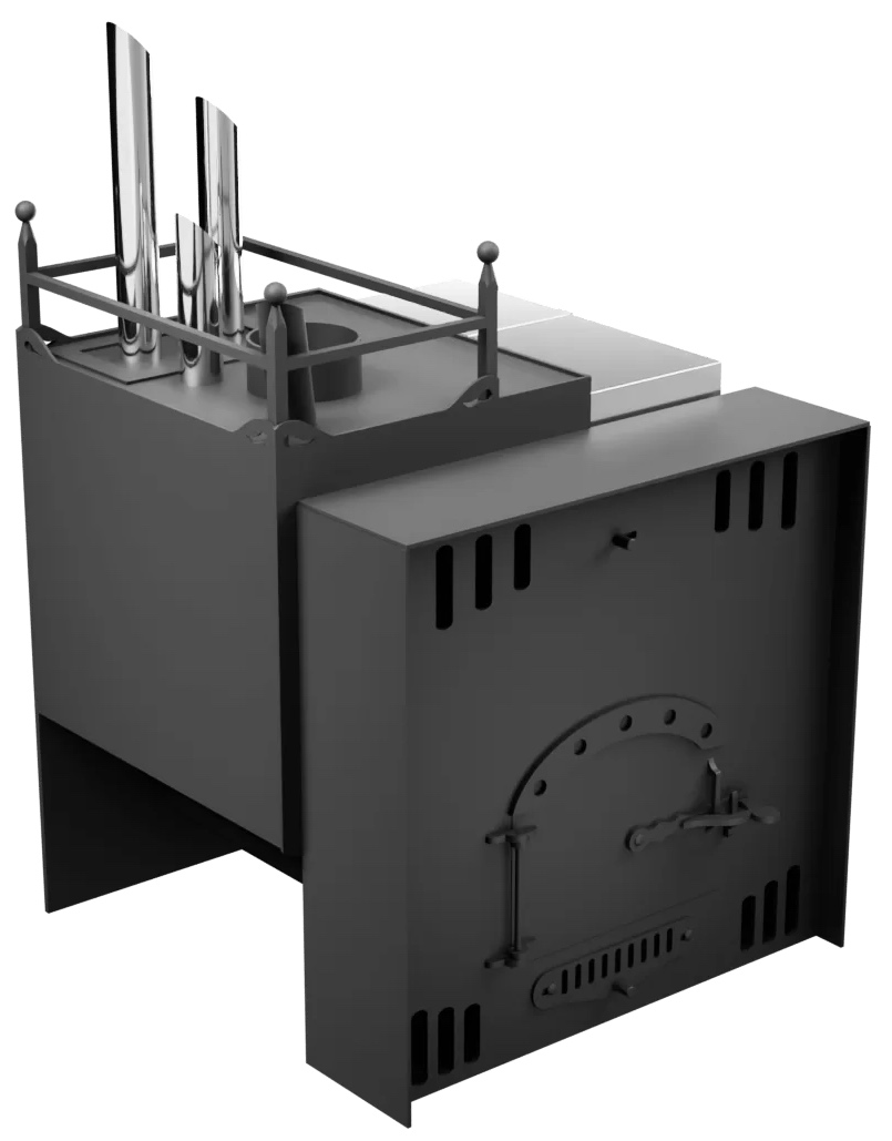 Печь Горыныч Мини, каменка закрытая с парогенератором с левой стороны, естественная система воздушного отопления фото в Омске