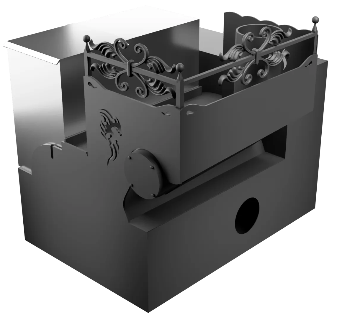 Печь Горыныч 3, каменка с левой стороны, малая дверь со стеклом, система воздушного отопления с порталом фото в Омске