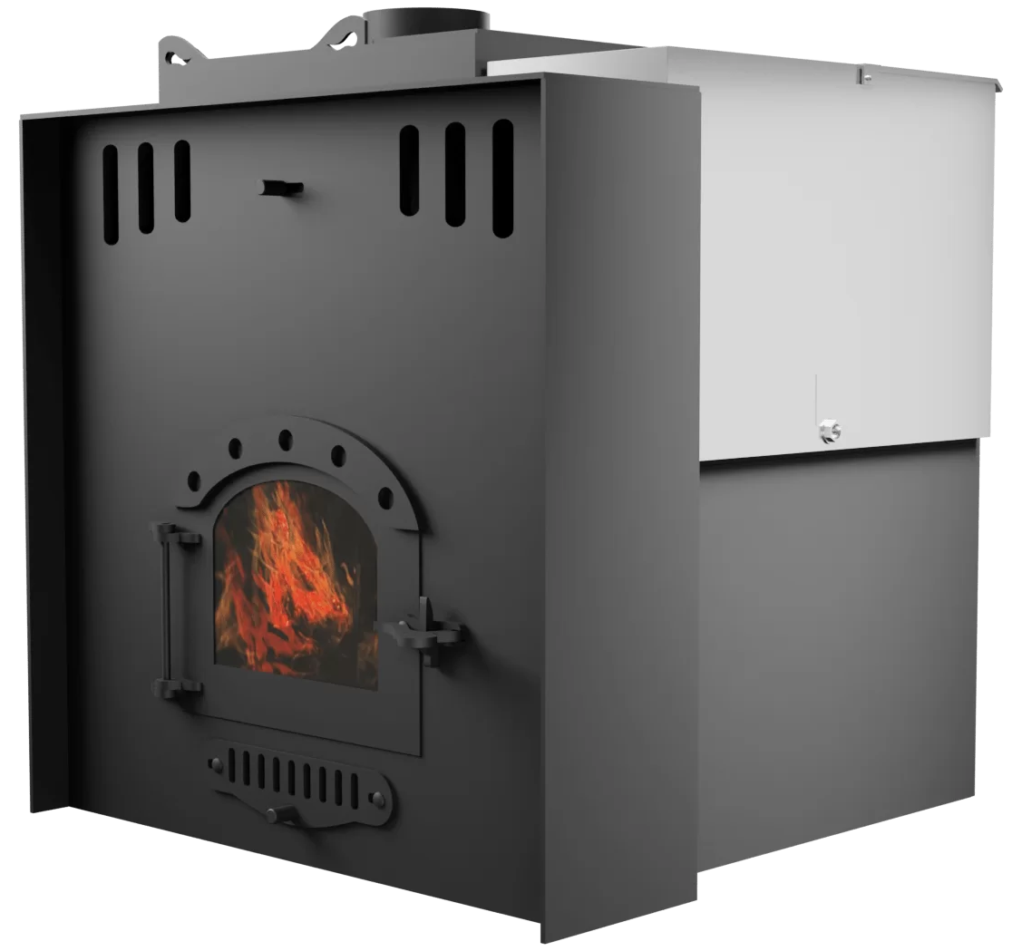 Печь Горыныч Мини, каменка с левой стороны, малое стекло, система воздушного отопления с порталом фото в Омске