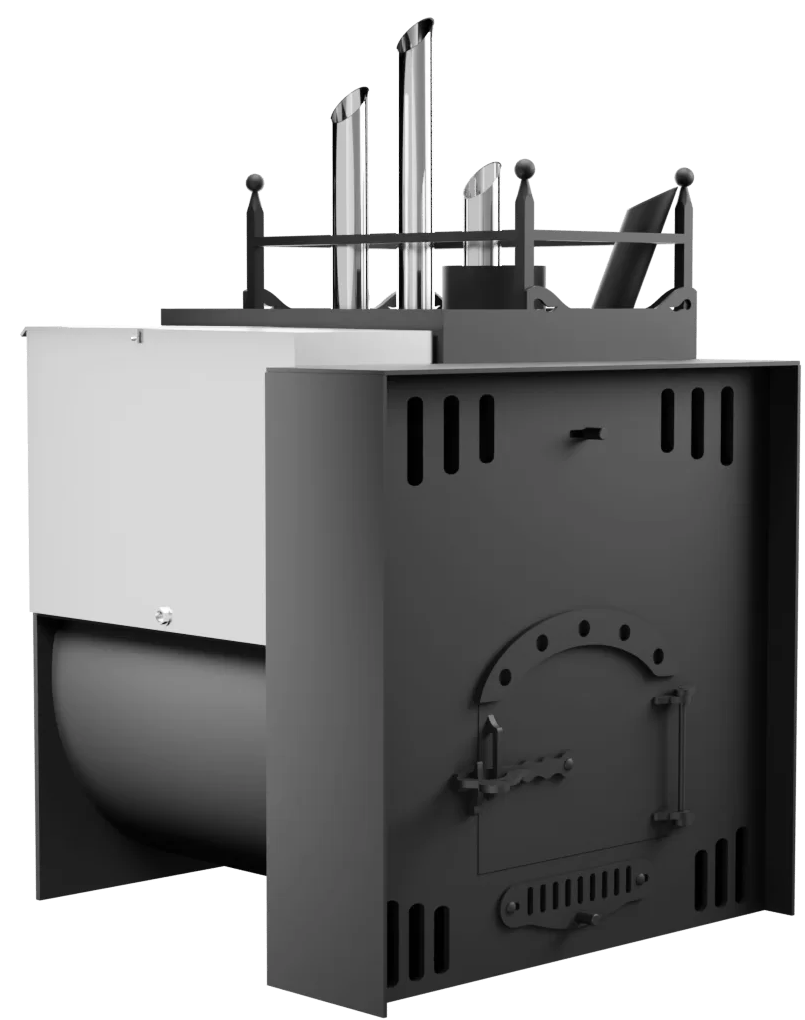 Печь Горыныч Мини, каменка закрытая с парогенератором с правой стороны, естественная система воздушного отопления фото в Омске