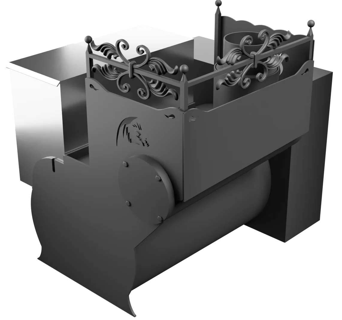 Печь Горыныч 3, каменка с левой стороны, большая дверь со стеклом, естественная система воздушного отопления фото в Омске