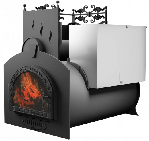 Печь Горыныч 3, каменка с левой стороны, средняя дверь со стеклом фото в Омске