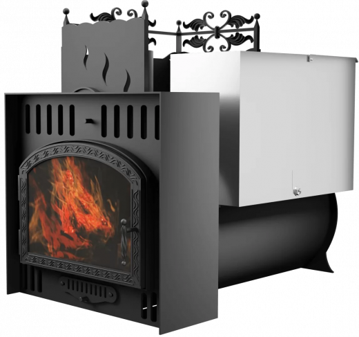 Печь Горыныч 3, каменка с левой стороны, большая дверь со стеклом, естественная система воздушного отопления фото в Омске