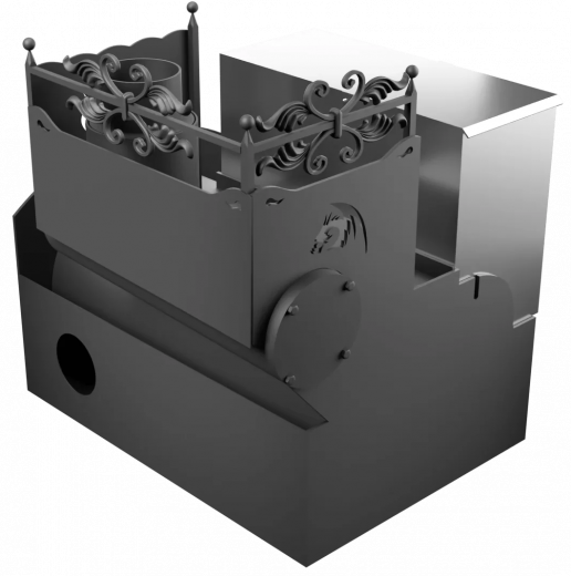 Печь Горыныч 3, каменка с правой стороны, большая дверь со стеклом, система воздушного отопления фото в Омске