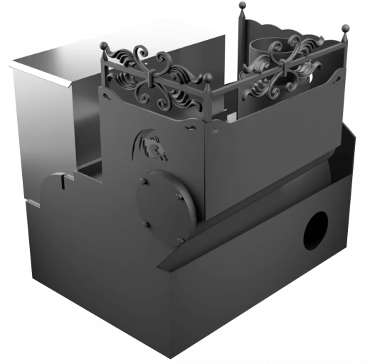 Печь Горыныч 3, каменка с левой стороны, большая дверь со стеклом, система воздушного отопления фото в Омске