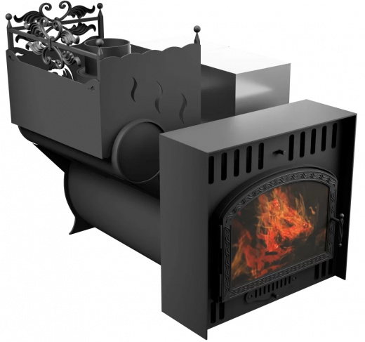 Печь Горыныч 3, каменка с левой стороны, большая дверь со стеклом, естественная система воздушного отопления фото в Омске