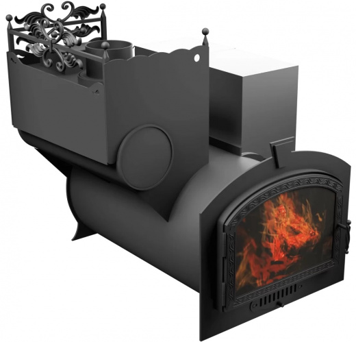 Печь Горыныч 3, каменка закрытая с левой стороны, большая дверь со стеклом фото в Омске