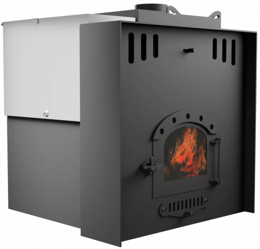 Печь Горыныч Мини, каменка с правой стороны, малое стекло, система воздушного отопления с порталом фото в Омске