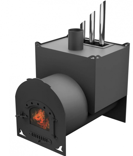 Печь Горыныч Мини, двойная каменка закрытая с парогенератором, малая дверь со стеклом фото в Омске