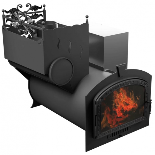 Печь Горыныч 3, каменка с левой стороны, большая дверь со стеклом фото в Омске