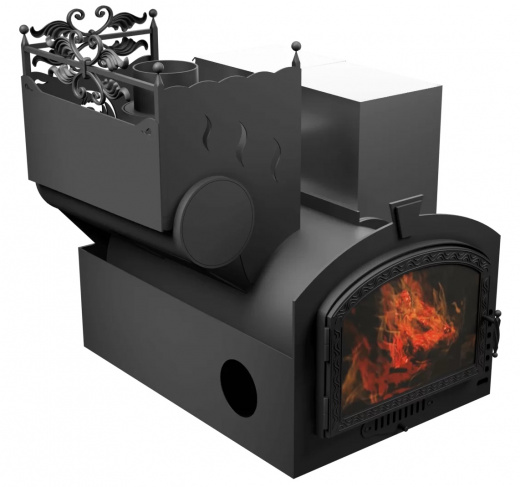 Печь Горыныч 3, каменка с левой стороны, большая дверь со стеклом, система воздушного отопления фото в Омске