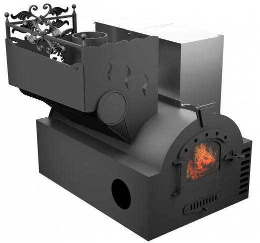 Печь Горыныч 3, каменка с левой стороны, малая дверь со стеклом, система воздушного отопления фото в Омске
