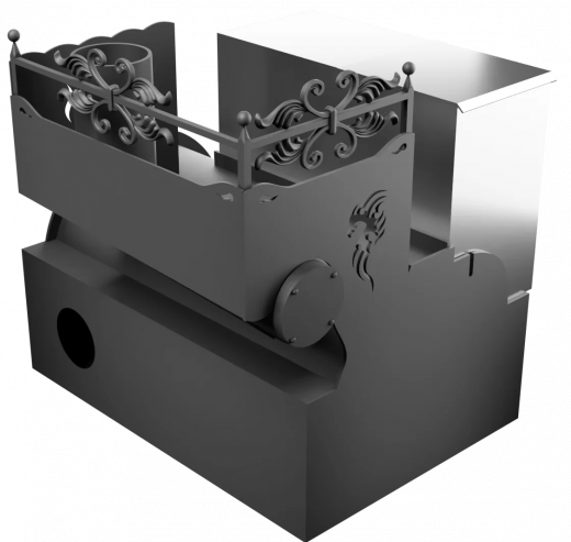 Печь Горыныч 3, каменка с правой стороны, малая дверь со стеклом, система воздушного отопления фото в Омске