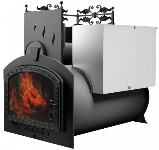 Печь Горыныч 3, каменка с левой стороны, большая дверь со стеклом фото в Омске