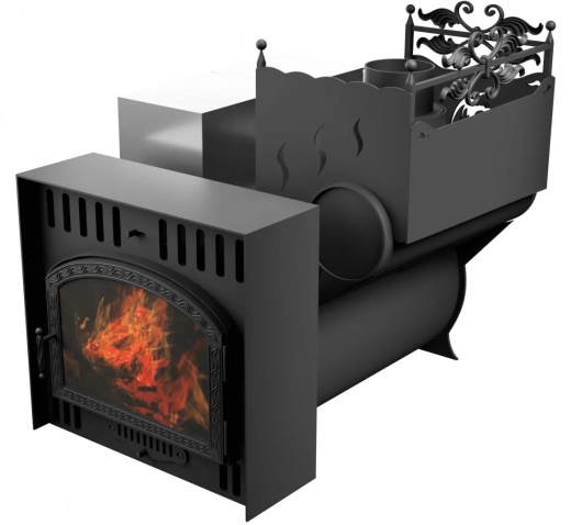 Печь Горыныч 3, каменка с правой стороны, большая дверь со стеклом, естественная система воздушного отопления фото в Омске