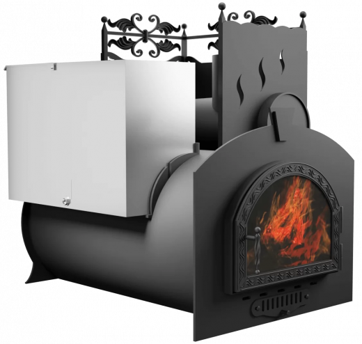 Печь Горыныч 3, каменка с правой стороны, средняя дверь со стеклом фото в Омске