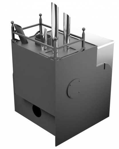 Печь Горыныч Мини, каменка закрытая с парогенератором с правой стороны, система воздушного отопления фото в Омске