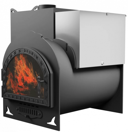 Печь Горыныч Мини, каменка с левой стороны, средняя дверь со стеклом фото в Омске