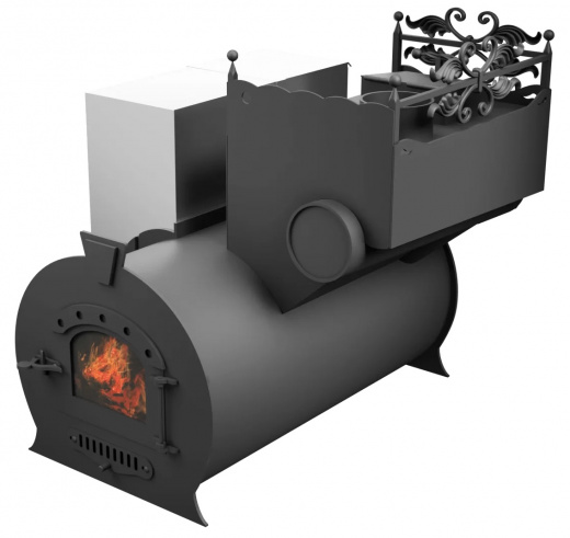 Печь Горыныч 3, каменка закрытая с правой стороны, малая дверь со стеклом фото в Омске