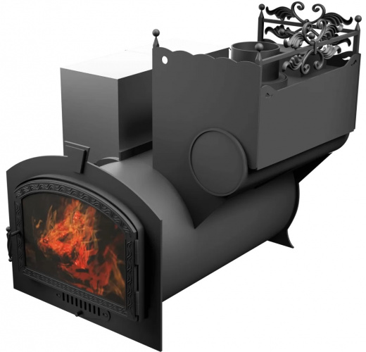 Печь Горыныч 3, каменка закрытая с правой стороны, большая дверь со стеклом фото в Омске