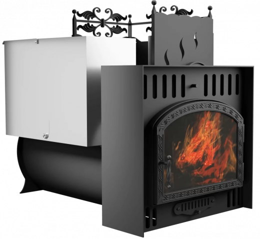 Печь Горыныч 3, каменка с правой стороны, большая дверь со стеклом, естественная система воздушного отопления фото в Омске