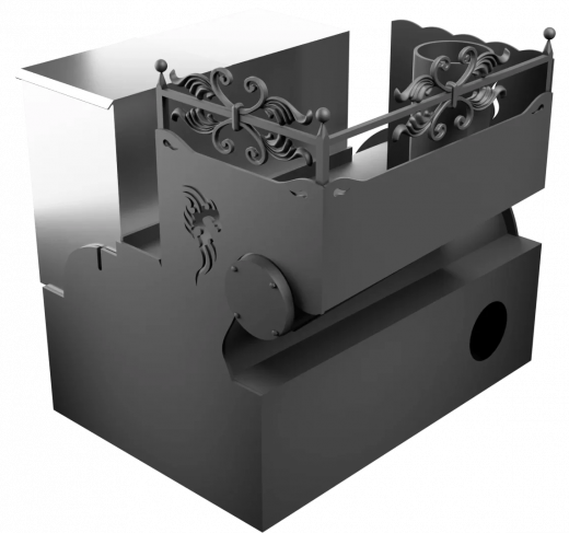 Печь Горыныч 3, каменка с левой стороны, малая дверь со стеклом, система воздушного отопления фото в Омске