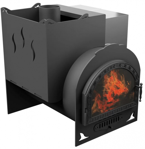 Печь Горыныч Мини, каменка с левой стороны, средняя дверь со стеклом фото в Омске