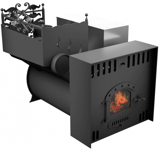 Печь Горыныч 3, каменка с левой стороны, малая дверь со стеклом, естественная система воздушного отопления фото в Омске