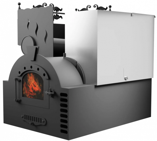 Печь Горыныч 3, каменка с левой стороны, малая дверь со стеклом, система воздушного отопления фото в Омске