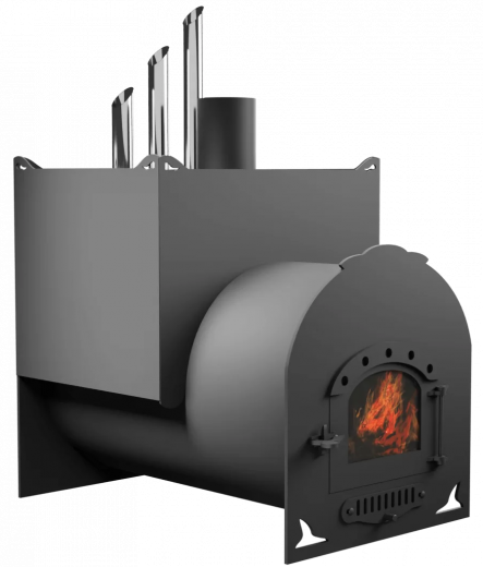 Печь Горыныч Мини, двойная каменка закрытая с парогенератором, малая дверь со стеклом фото в Омске